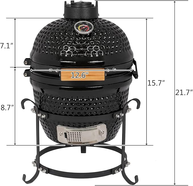 VINGLI 13" Kamado Charcoal Grill Portable Barbecue Grill BBQ Kettle Stand Lid - Image 7