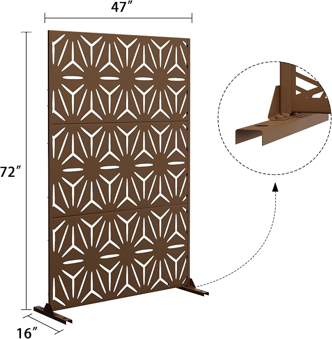 Metal Privacy Screen Outdoor 72" H×47" W, Freestanding Decorative Privacy Screen - Image 3