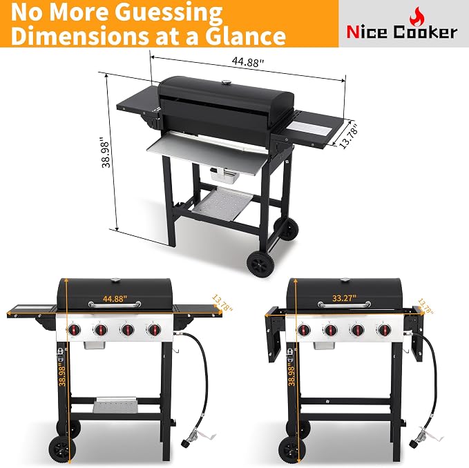 4-Burner Propane Gas Grill, 38250 BTU BBQ Grill - Image 3