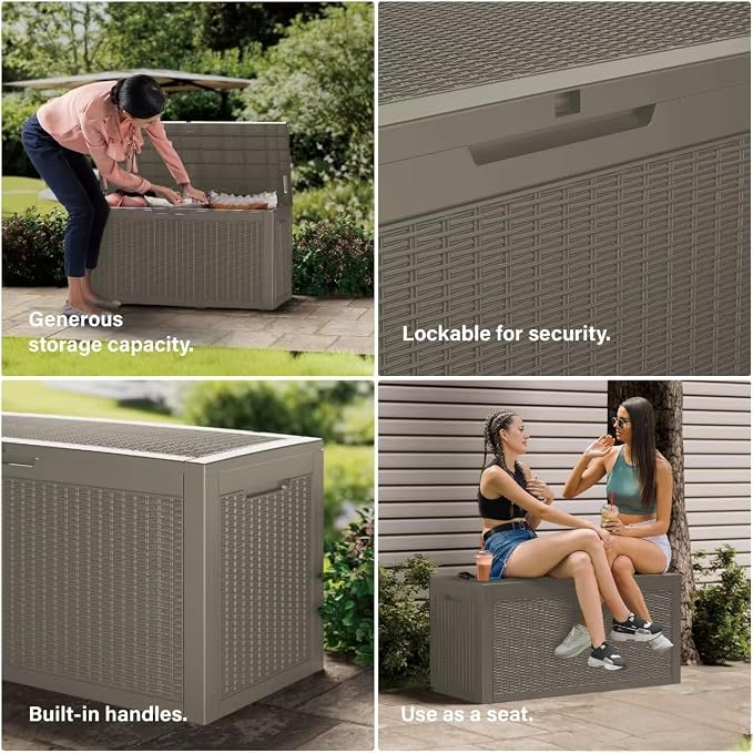 100 Gallon Resin Deck Box, Waterproof Outdoor Storage Box - Image 8