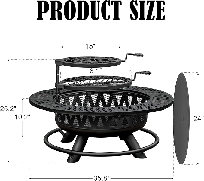 36 Inch Fire Pit with 2 Grills, Large Outdoor Firepits - Image 5