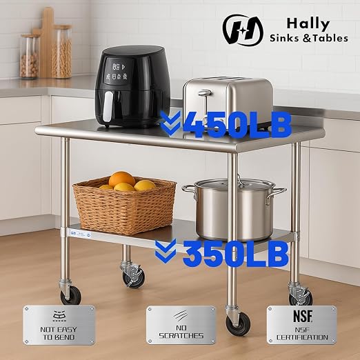 Hally Stainless Steel Table for Prep & Work 24 x 36 Inches - Image 5