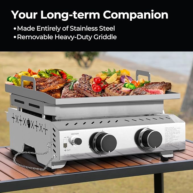 R.W.FLAME 2 Burner Tabletop Propane Griddle, 000 BTU Flat Top Grill - Image 7