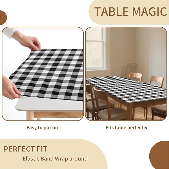 Rectangle Table Cloth Cover Waterproof Elastic Fitted Polyester Fitted - Image 4