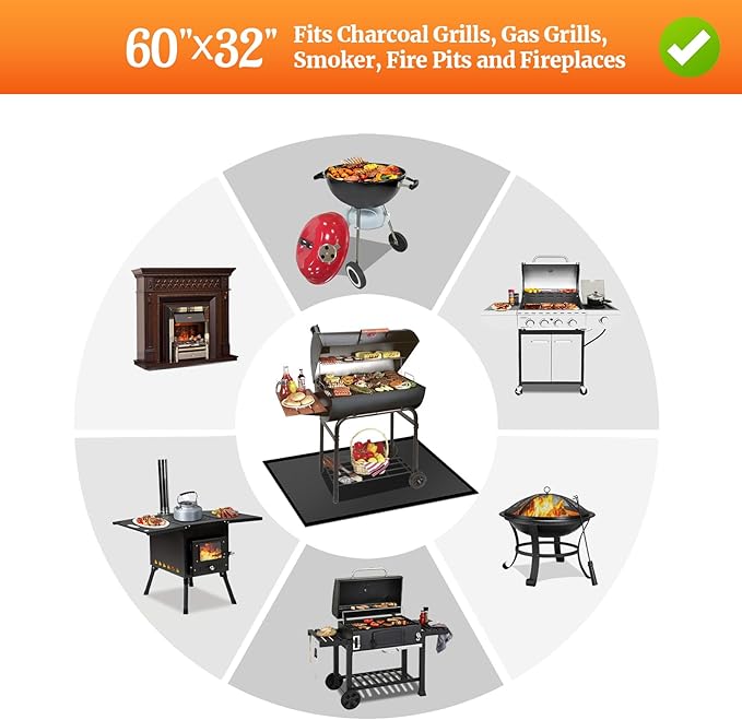 Grill Pad Floor Mat, 60 x 32 Inch, Fireproof and Waterproof