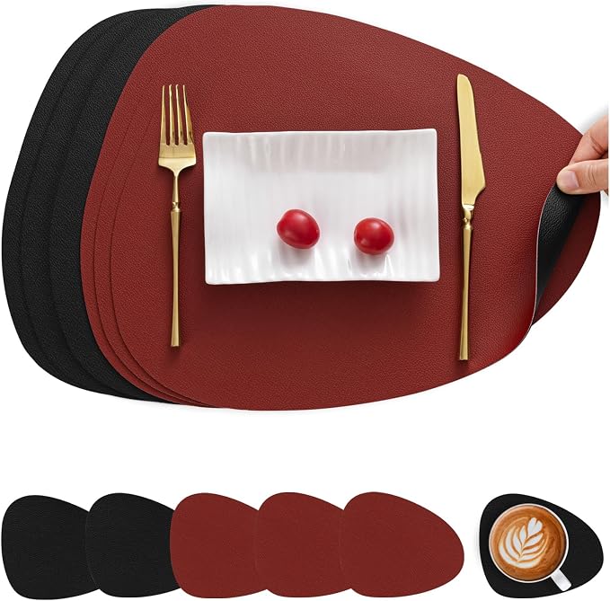 Myir JUN Placemats, Dual-Sided Placemats Waterproof Faux Leather Placemats Set by MyirJUN