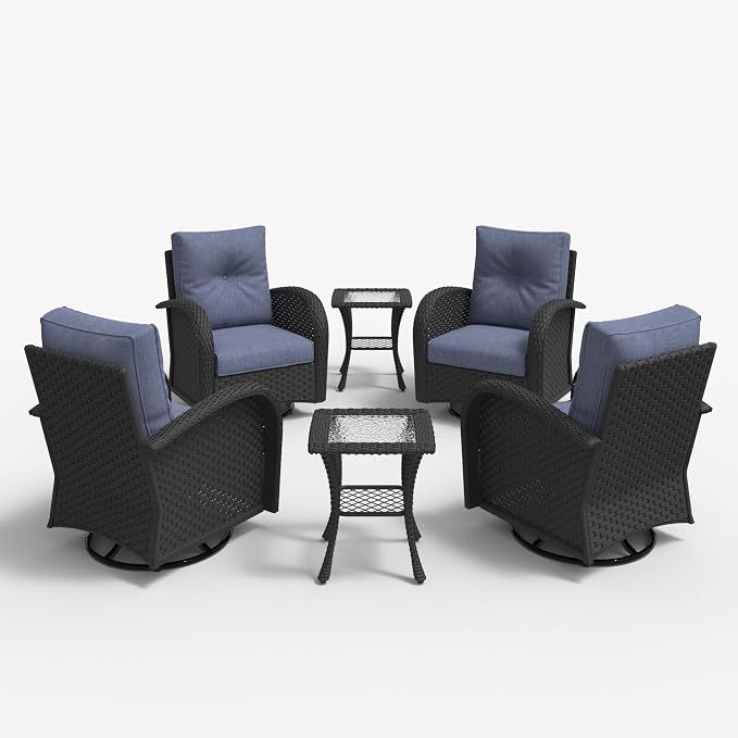 LayinSun 6 Pieces Outdoor Patio Furniture Set, Rattan Wicker Sectional Swivel - Image 2