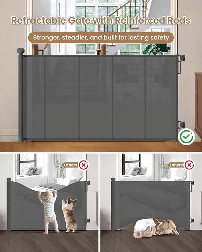 Retractable Baby Gate, Prevents Kids & Dogs from Crawling Under, Indoor/Outdoor - Image 4