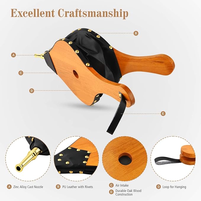 Oak Leaf Bellows, Wood Air Blower Hand Bellows - Image 4
