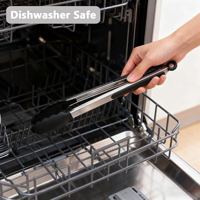 Tongs 9 and 12 Inch Black Stainless Steel with Silicone Tips