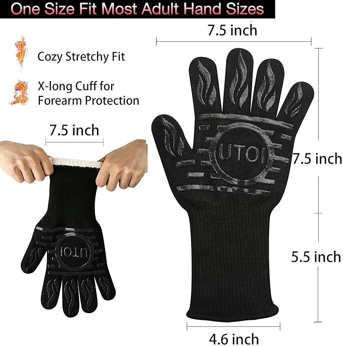 BBQ Grill Gloves, 1472°F Heat Resistant Barbecue Gloves Oven Mitts, Silicone - Image 3