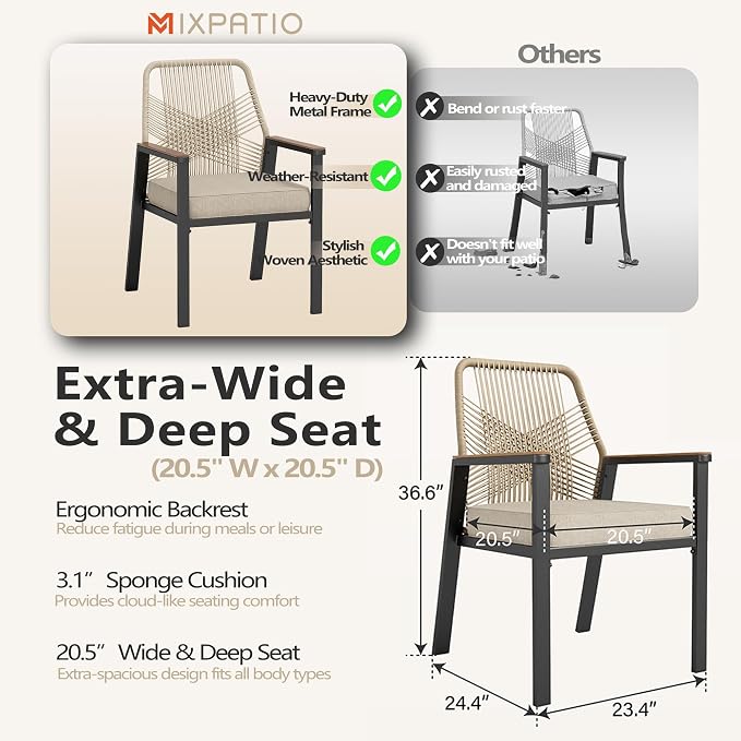 7 Pieces Outdoor Dining Set for 6, Patio Dining Set Wicker Rattan Chairs - Image 7