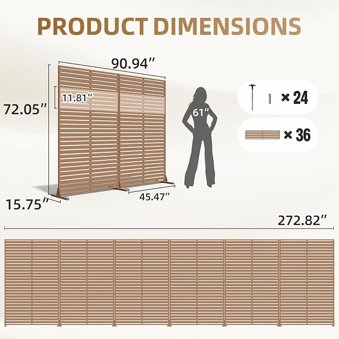 Privacy Fence Screen with Stand 6 Panel 72" H×47" W HDPE Decorative Panels with - Image 5