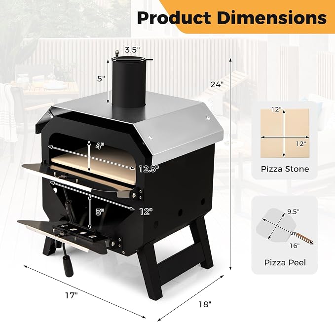 Happygrill Pizza Oven Outdoor, 12” Portable Wood-Fired Pizza Stove - Image 3