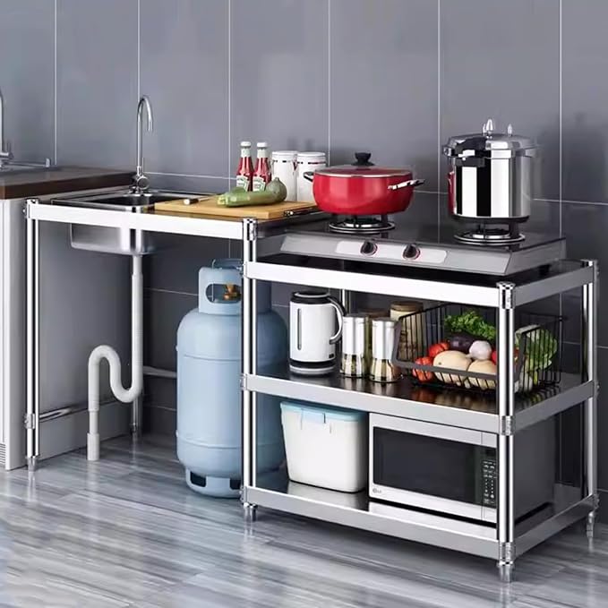 Free Standing Utility Sink, Stainless Steel Kitchen Baker Rack Shelf, Single by TOLBCLOH