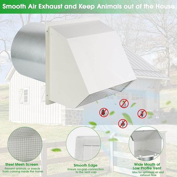 12 Inch Hooded Wall Vent with Screen and Damper, Outdoor Wall Exhaust Vent - Image 3