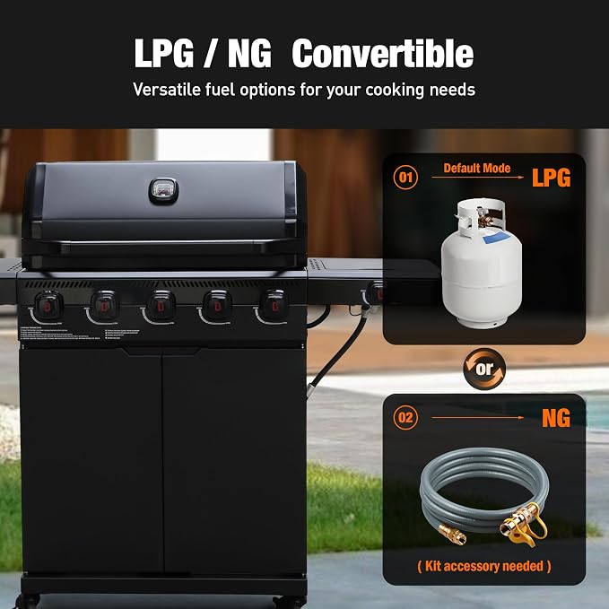 Brand-Man PRO 5-Burner Propane Gas Grill, 14000 BTUs Searing Zone - Image 6