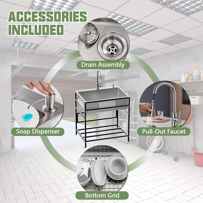30x22 Inch Stainless Steel Utility Sink-Freestanding Laundry Sink Practicality - Image 7