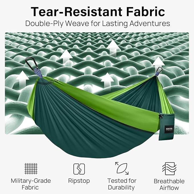 Hammock, Double Nylon Camping Hammock with 500 lb Capacity in Dark Green
