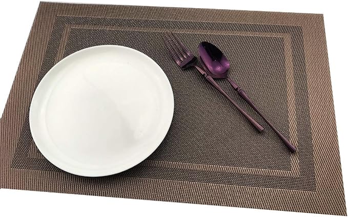Gugrida Placemats Set of 6 Plaid Checkered Brown PVC Placemat - Image 8