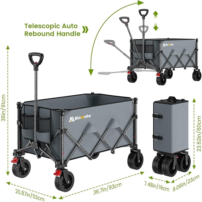 Collapsible Wagon Cart with Wider Wheels, 330lbs Heavy Duty Foldable Beach - Image 7