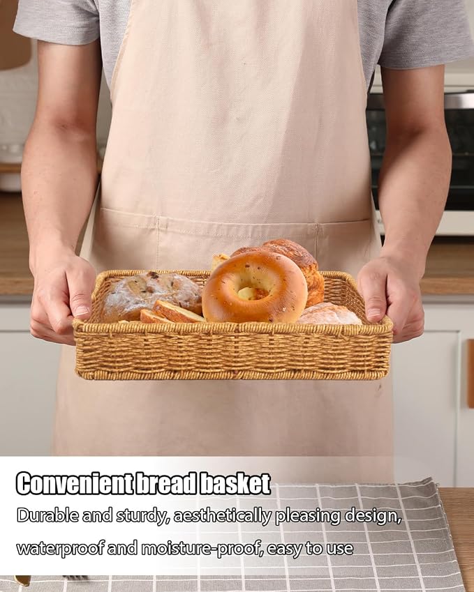 Woven Bread Basket, 3 Pack Wicker Fruit Baskets Rattan Bread Basket Poly Wicker - Image 7