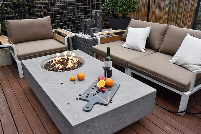 Elementi | Metropolis Gas Fire Pit Cast Concrete 56" Rectangular Fire Table - Image 4
