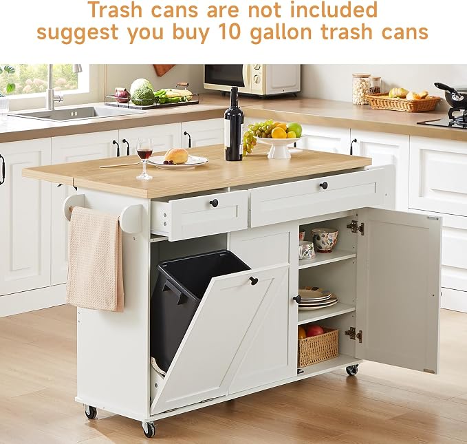 60" Kitchen Island with Power Outlet & Drop Leaf, Kitchen Rolling Island with - Image 6