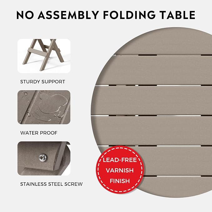 Costaelm Paradise HDPE Outdoor 24.5 Inch Round Portable Folding Patio Dining - Image 5