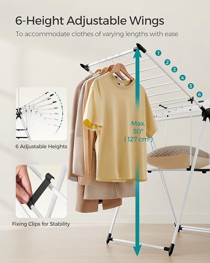 SONGMICS Clothes Drying Rack, Foldable 2-Level Laundry Drying Rack, - Image 4