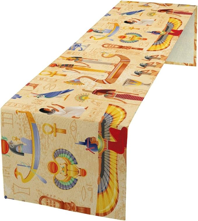 Egypt Table Runner, Ancient Egyptian Mythology Gods Hieroglyphic Elements Retro by Unknown