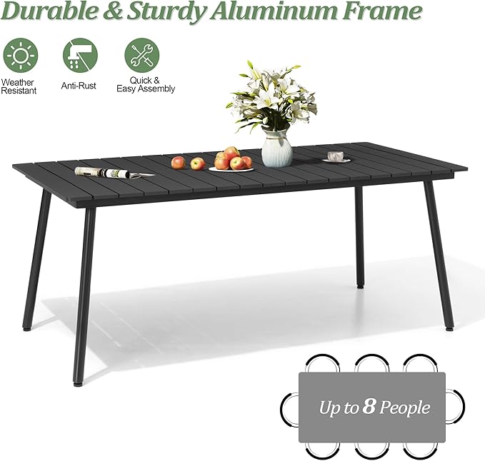 70" Patio Outdoor Dining Table for 6, Weather-Resistant Aluminum Frame - Image 8