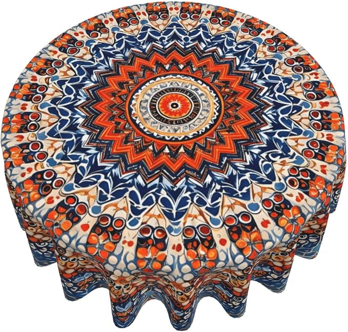 Bohemian Round Tablecloth Colorful Boho Bohemian Tablecloth 60 Inch Waterproof by Unknown