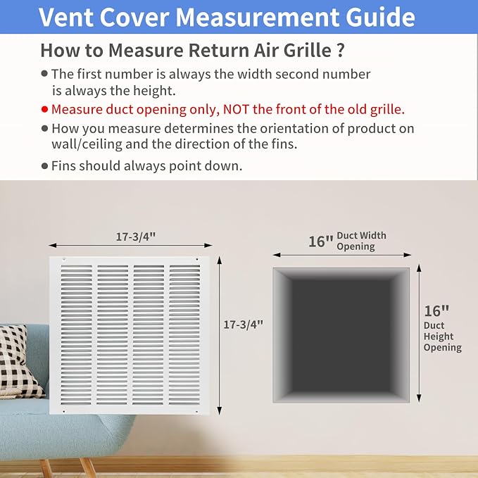 16"W x 16"H Steel Return Air Grille, Air Return Vent Cover - Image 5