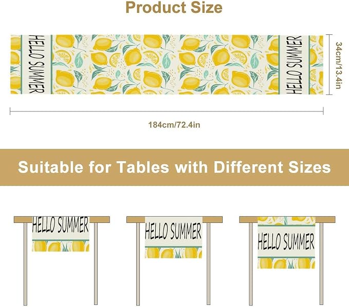 Spring Yellow Lemon Table Runner, Hello Summer Seasonal Exotic Fresh Fruits - Image 8