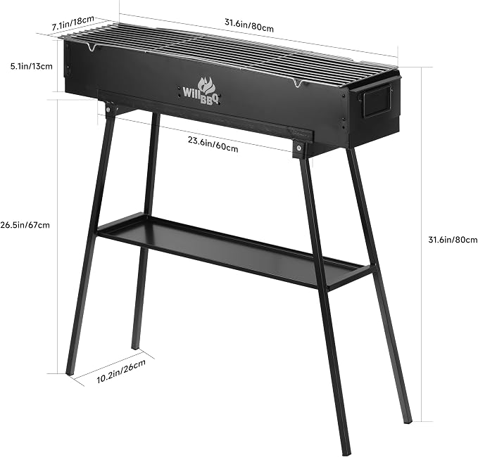 WILLBBQ Charcoal Grills Commercial Quality Portable Hibachi BBQ Folded Camping - Image 4