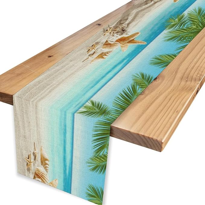 Summer Coastal Table Runner, Nautical Starfish Beach Seashell Ocean Tropical - Image 4