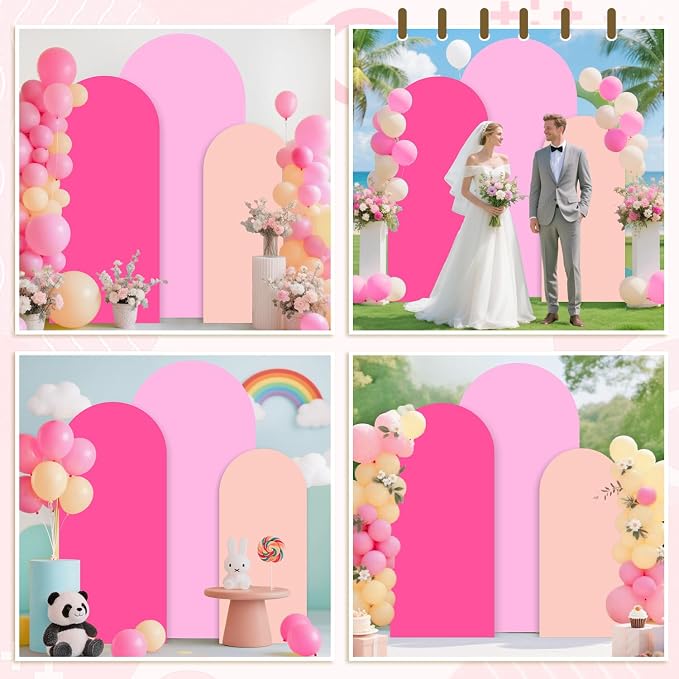 MODFUNS Colorful Arch Backdrop Cover Pink Fuchsia Rose Spandex Arch Cover Set - Image 6