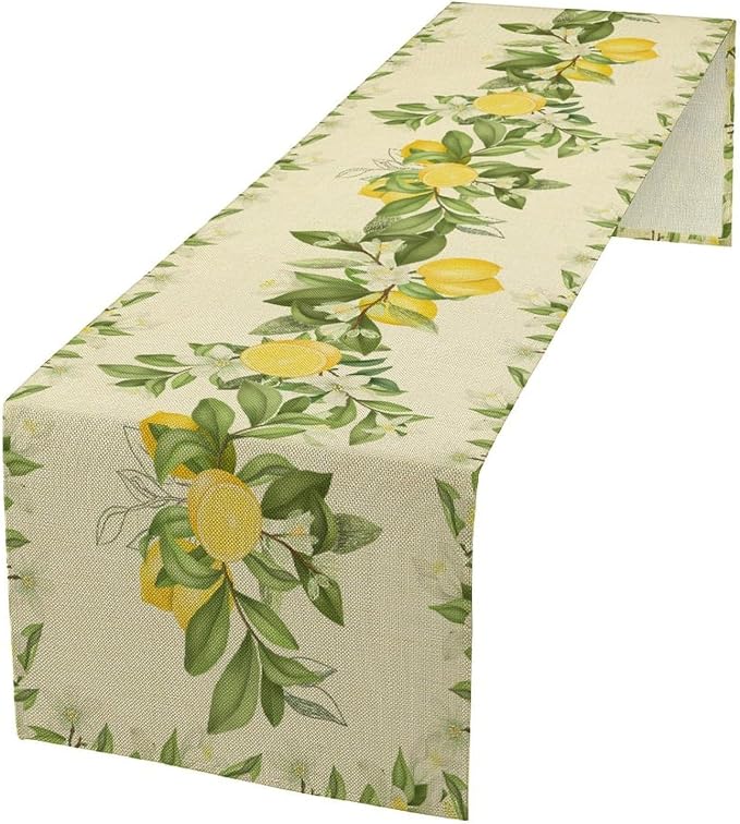 Summer Lemon Table Runner, Spring Blooming Lemon Tree Branches Bouquets Yellow by JanJCurt