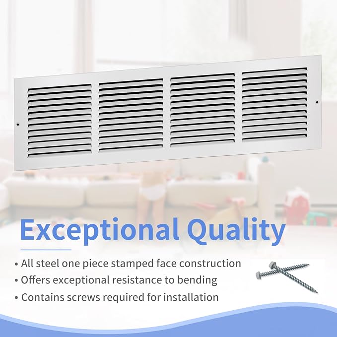 24"W x 6"H Steel Return Air Grille, Air Return Vent Cover - Image 2