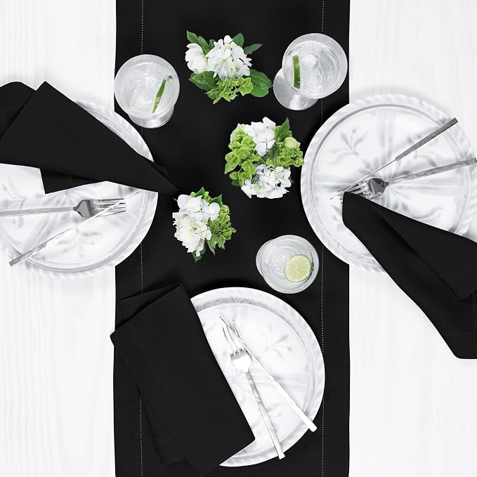 Solino Home Linen Black Table Runner 72 Inches Long - Image 3