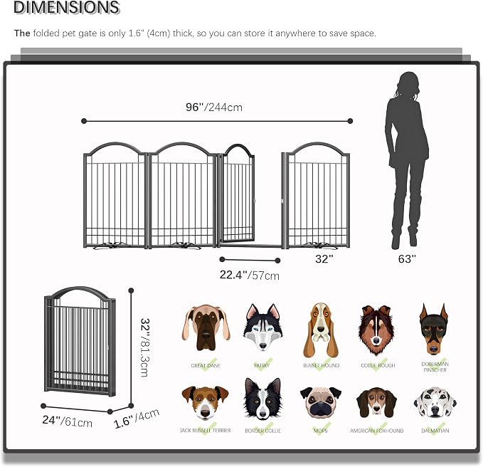 4NM Metal No Drilling Expandable Dog Gate, Extra Wide 96", Extra Tall 32" Free - Image 4