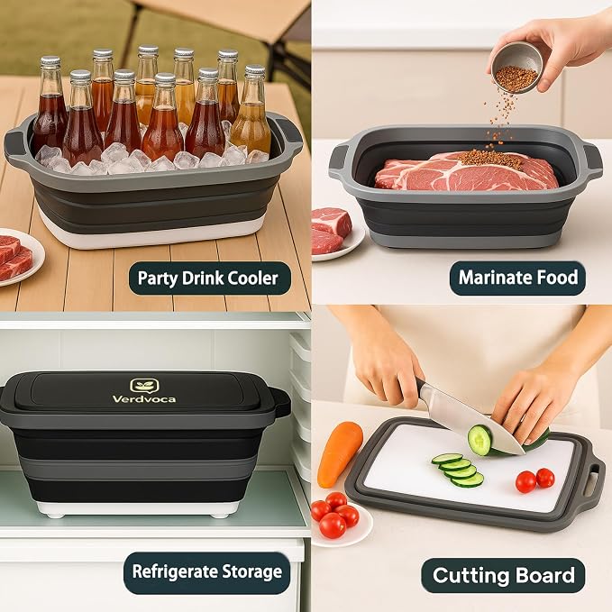 30L Orange & 16L Black Collapsible BBQ Prep Tub - Image 9