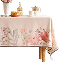 Linen Small Square Tablecloth, French Vintage Pink Floral Pattern Wrinkle Free by bilingaier