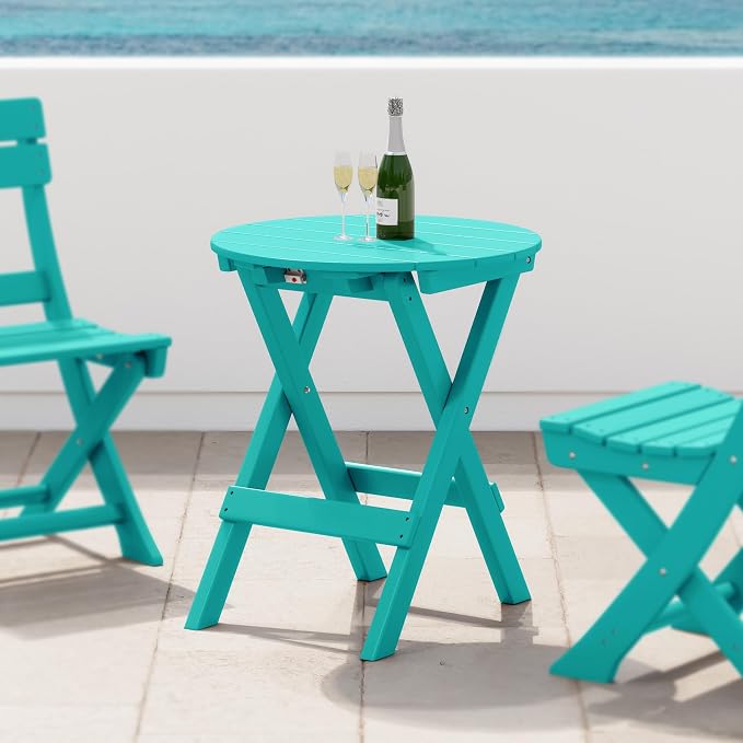 Costaelm Paradise HDPE Outdoor 24.5 Inch Round Portable Folding Patio Dining - Image 2