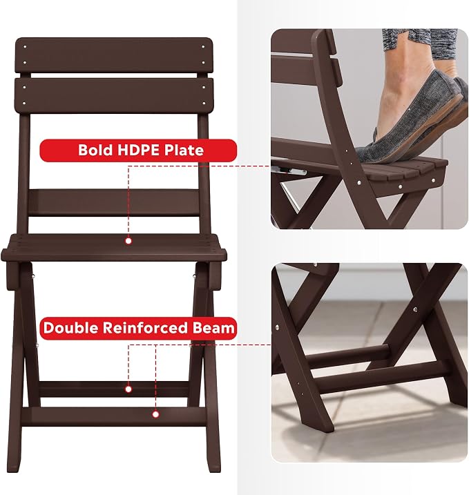 Costaelm Paradise 3-Piece Outdoor HDPE Folding Patio Bistro Table and Chairs - Image 5