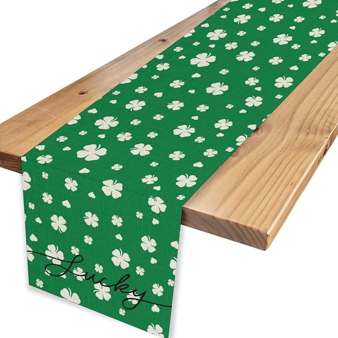 Clover Table Runner, Retro Rustic Green White Clover Seasonal Spring - Image 6