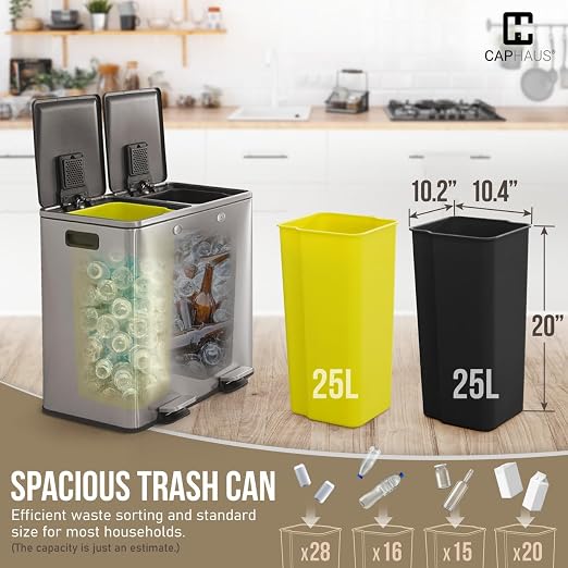 CAPHAUS Dual Trash Can with Double Lid, Trash and Recycle Bins Combo, - Image 3