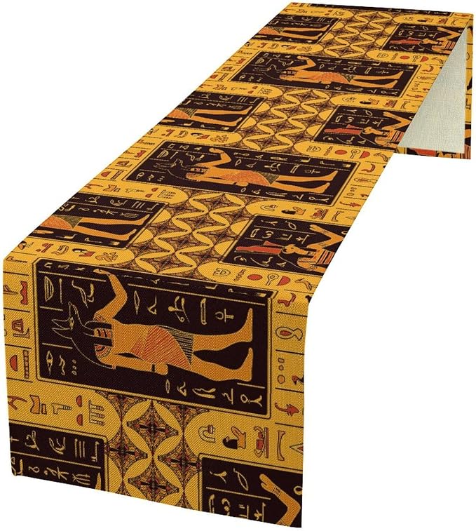 Retro Egypt Table Runner, Vintage Egyptian Gods Ancient Egyptian Hieroglyphs by Unknown