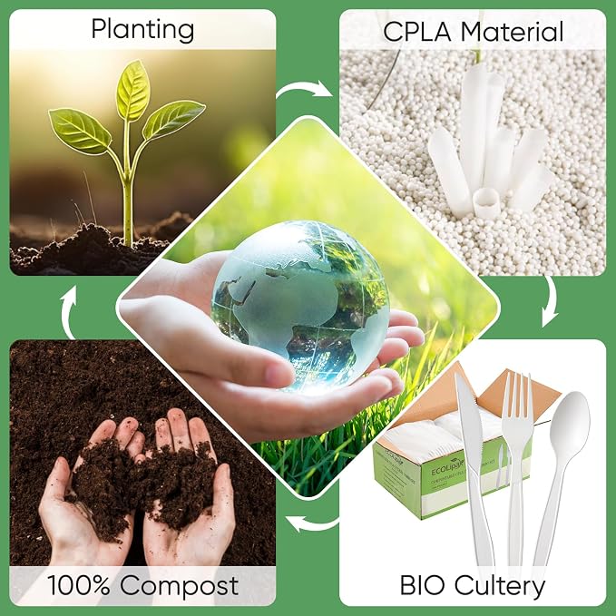 ECOLipak 350 Pcs Compostable Cutlery Set, 7 Inch Large Size Biodegradable - Image 6